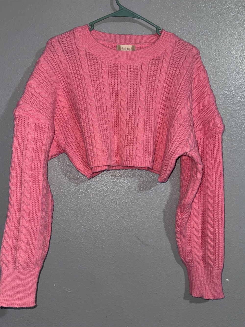 Altar'd State Pink Cropped Cable Knit Sweater